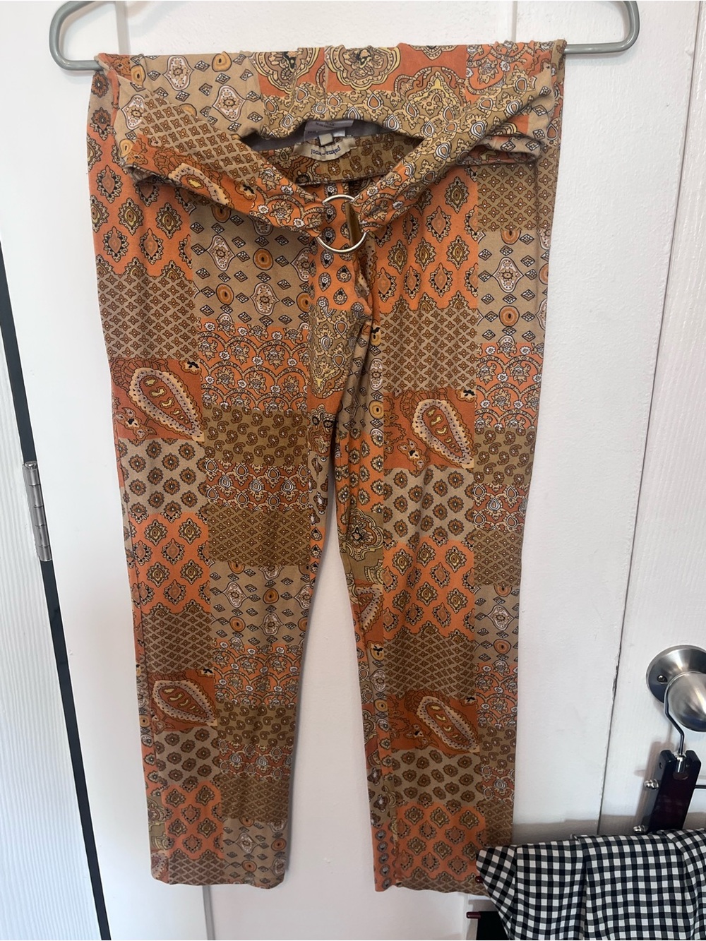 Paloma Wool Rust and Tan Patchwork Straight Leg Pants with Ring Belt